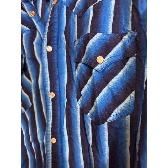 Vintage Express Rider Western Striped Button-Up Shirt Blue/Navy Long Sleeve 100% - Picture 5 of 6